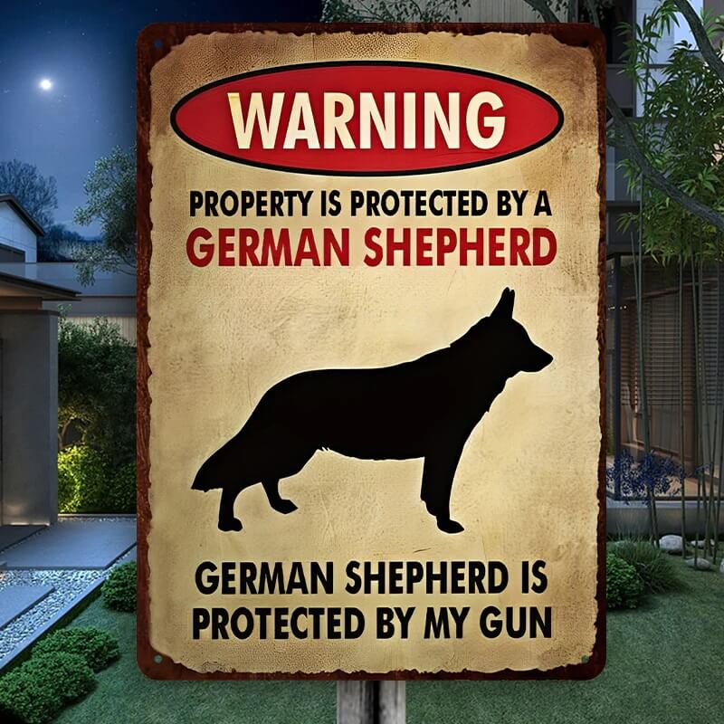 Property Is Protected By A German Shepherd - Metal Sign For Home Garden Outdoor-Jolura