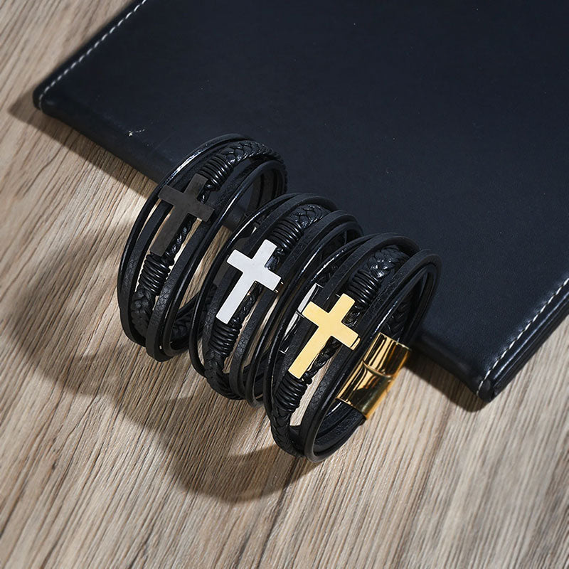 To My Son Pray Through It Leather Cross Bracelet