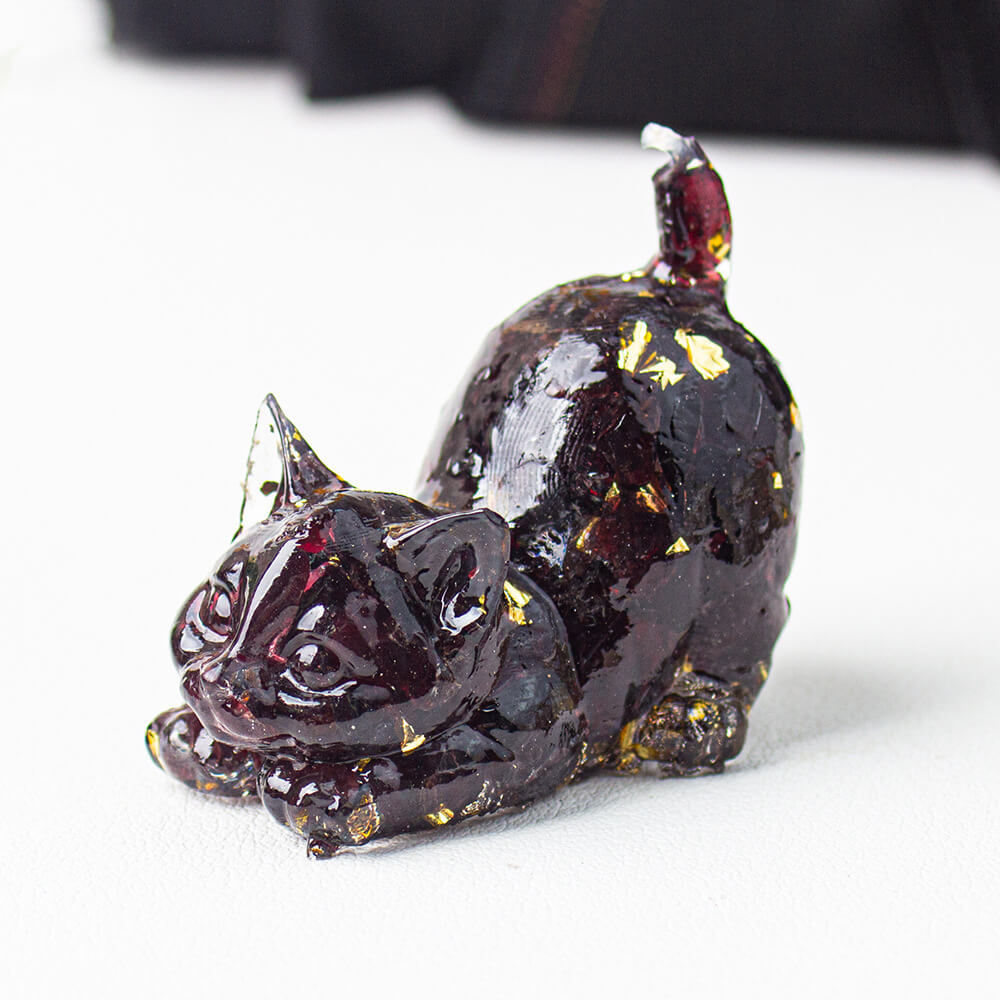 Handmade Natural Crystal Gemstone Cat with Raised Tail