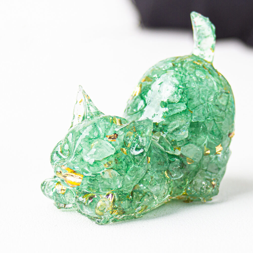 Handmade Natural Crystal Gemstone Cat with Raised Tail