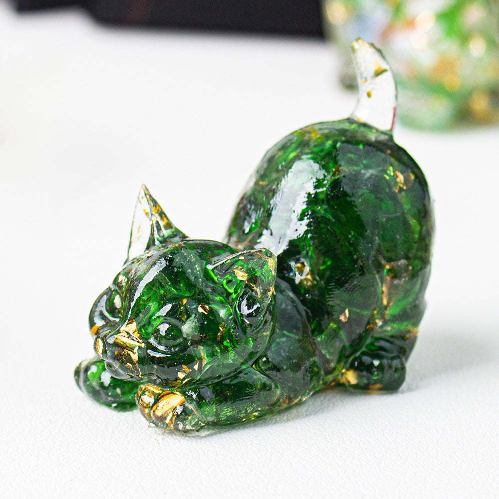 Handmade Natural Crystal Gemstone Cat with Raised Tail
