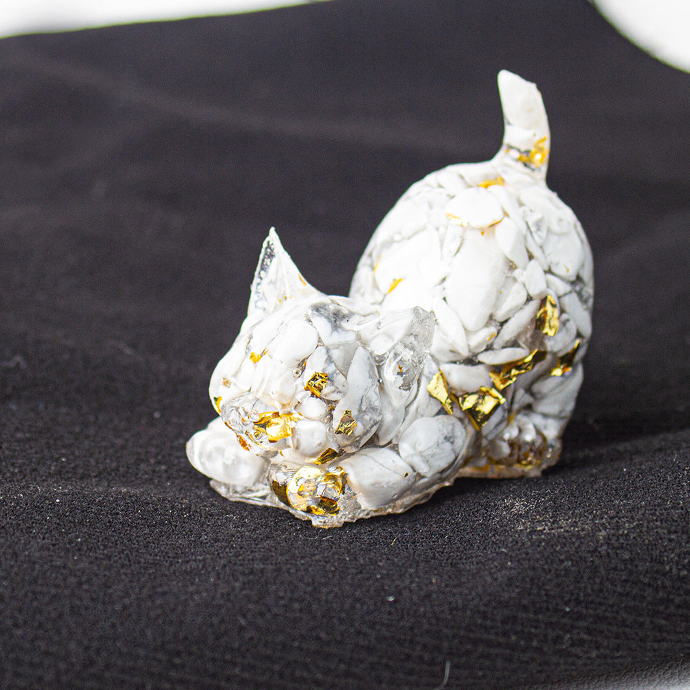 Handmade Natural Crystal Gemstone Cat with Raised Tail