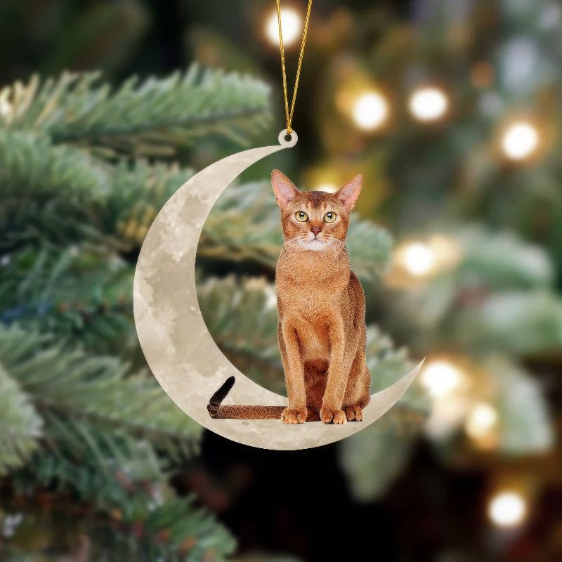 Abyssinian Cat Sits On The Moon Hanging Ornament CS008