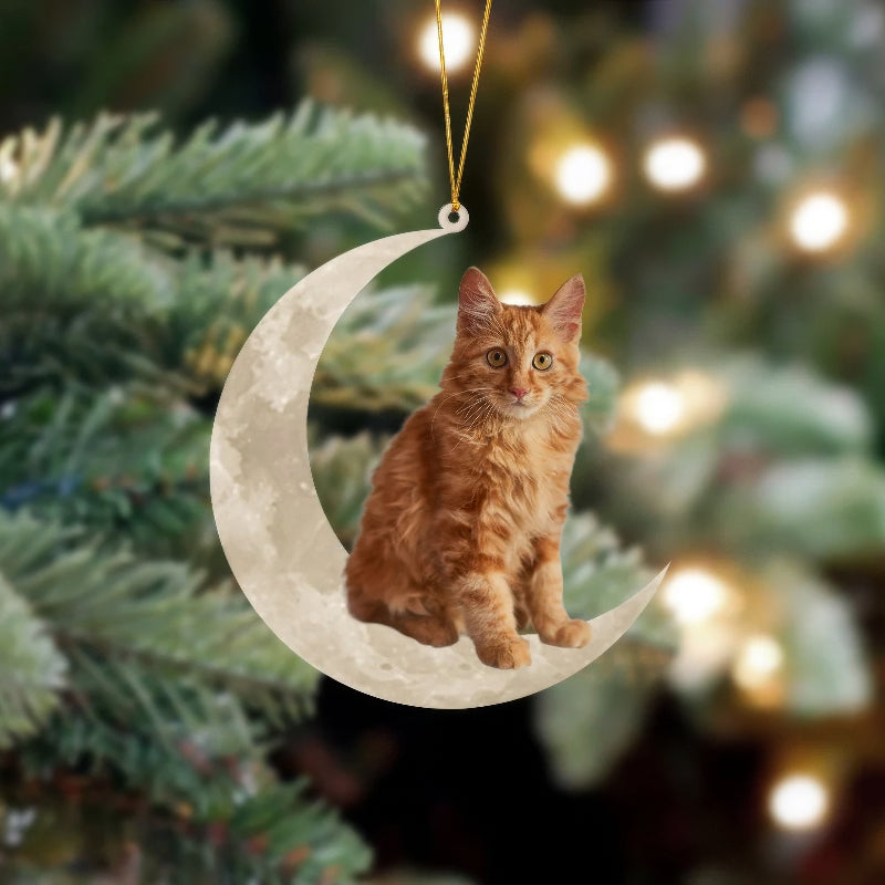 American Bobtail Cat Sits On The Moon Hanging Ornament CS009
