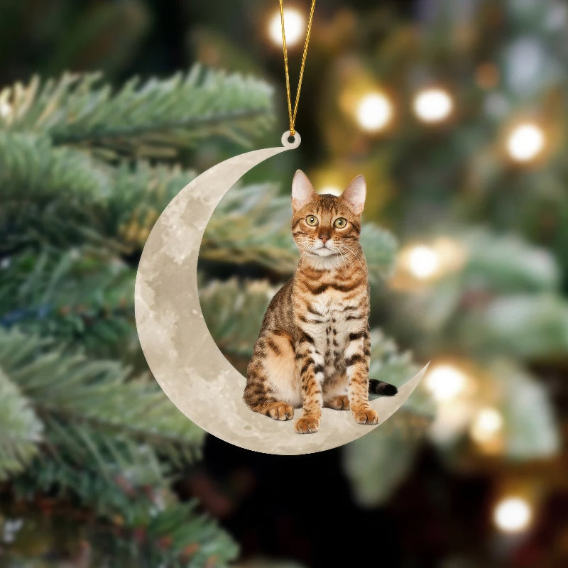 Bengal Cat Sits On The Moon Hanging Ornament CS004
