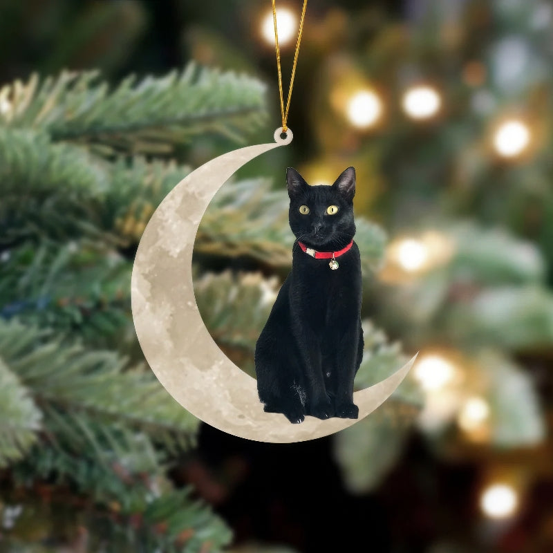 Bombay Cat Sits On The Moon Hanging Ornament CS007