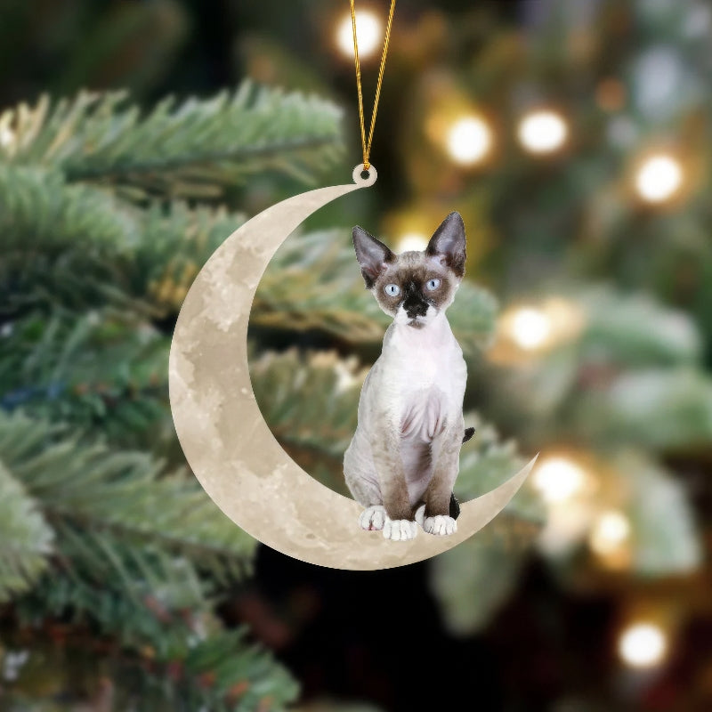 Devon Rex Cat Sits On The Moon Hanging Ornament CS022