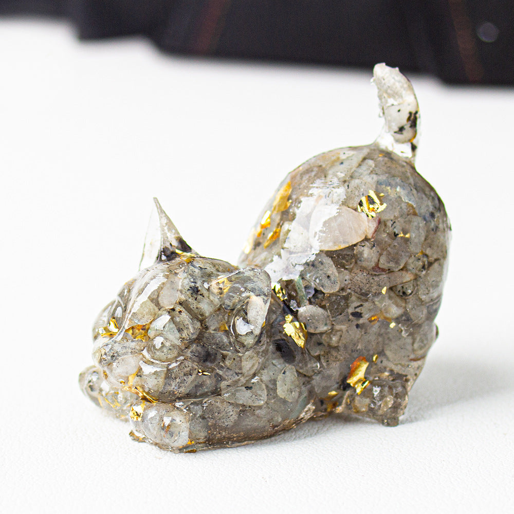 Handmade Natural Crystal Gemstone Cat with Raised Tail