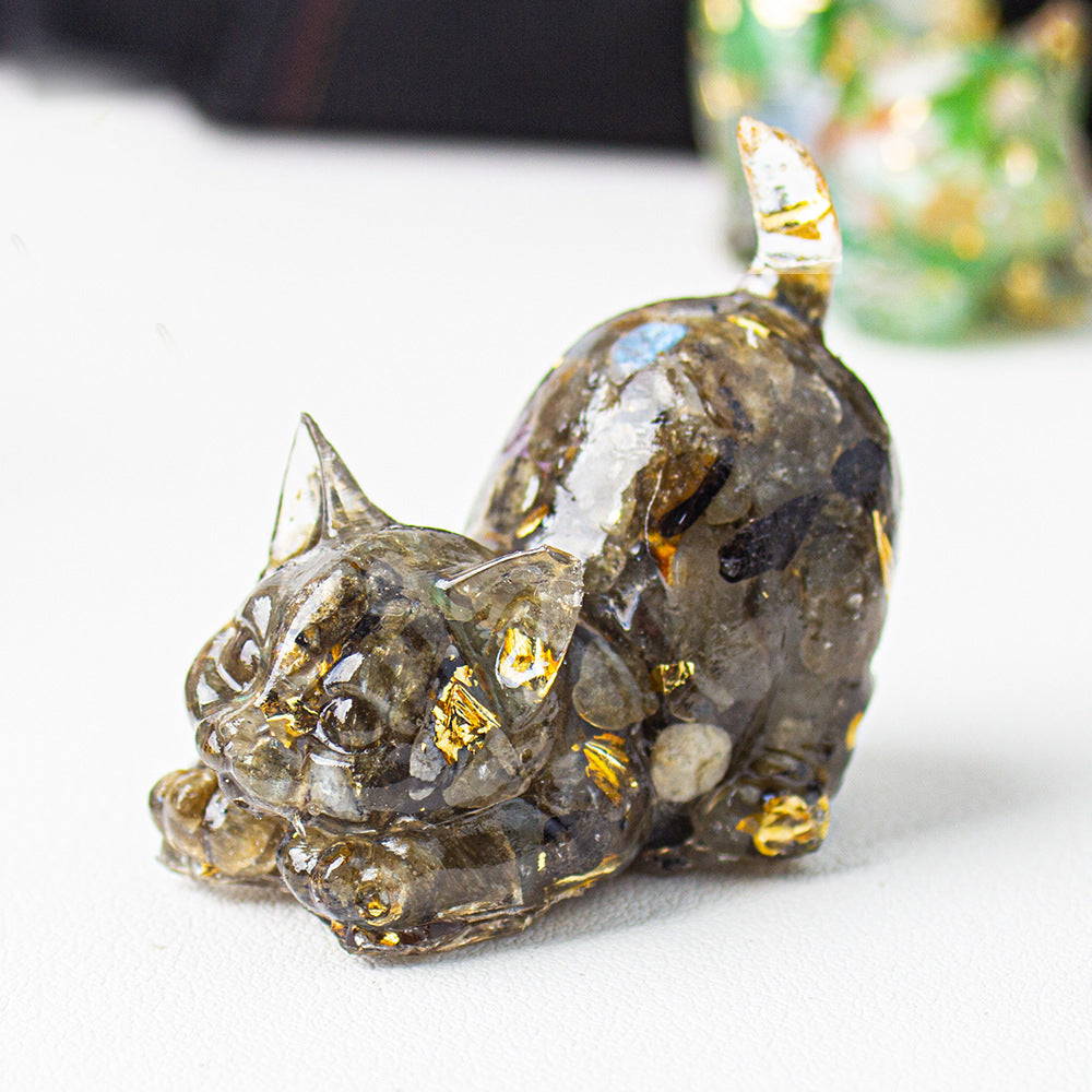 Handmade Natural Crystal Gemstone Cat with Raised Tail