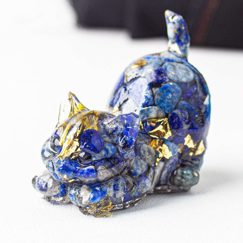 Handmade Natural Crystal Gemstone Cat with Raised Tail