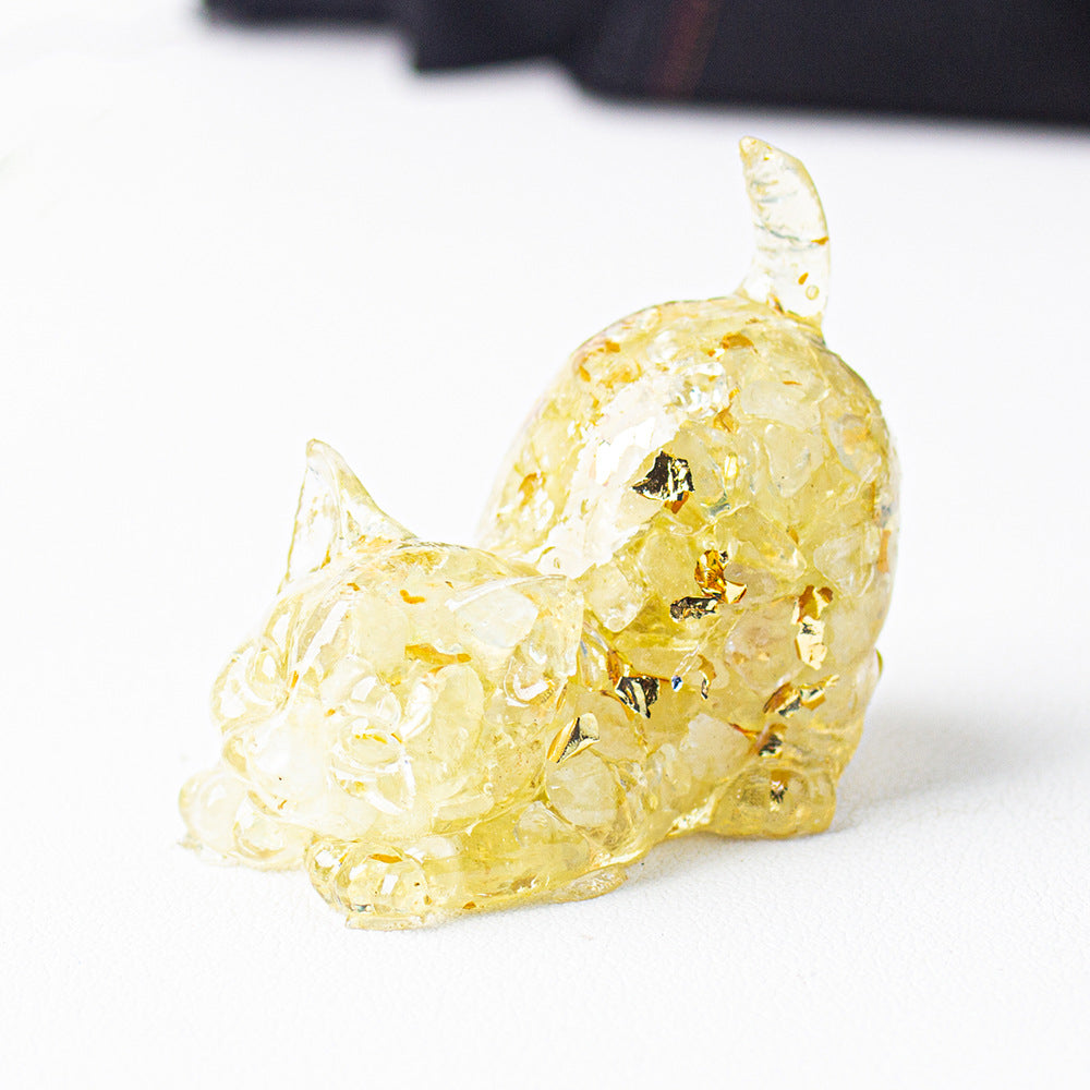 Handmade Natural Crystal Gemstone Cat with Raised Tail