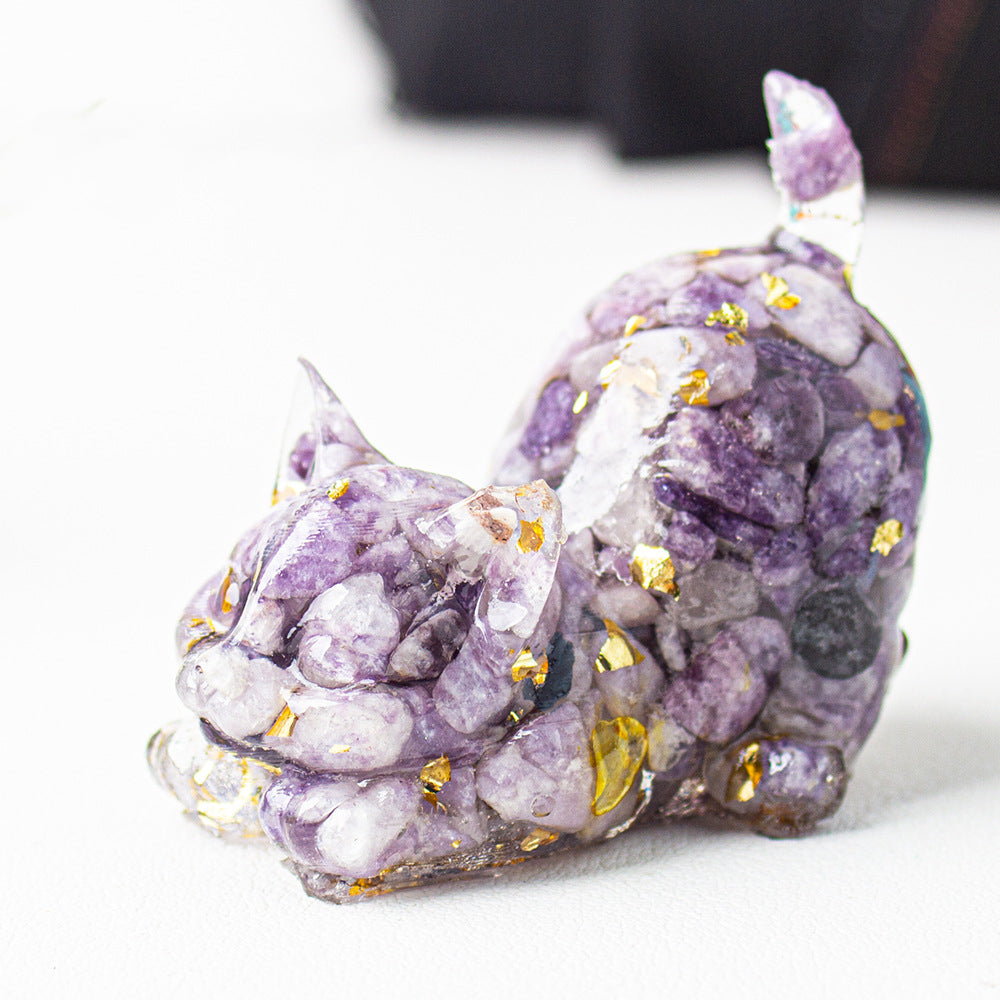 Handmade Natural Crystal Gemstone Cat with Raised Tail