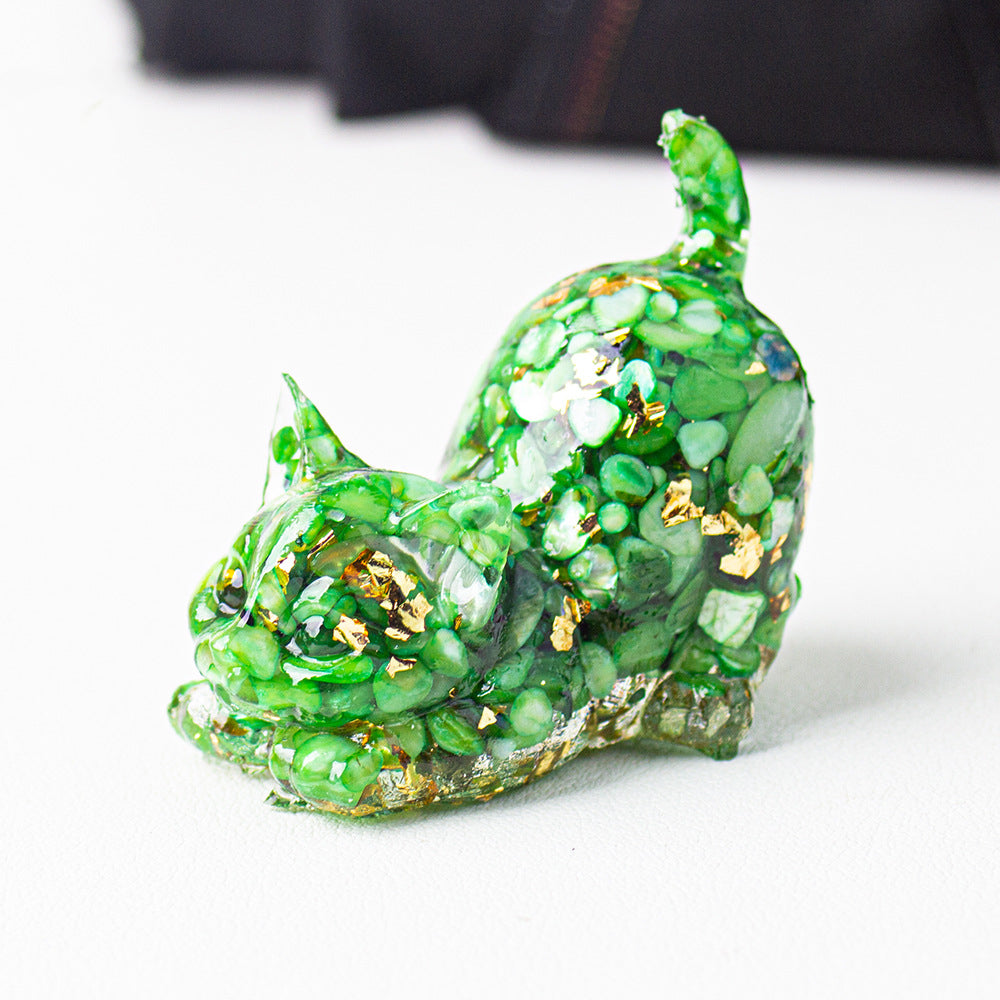 Handmade Natural Crystal Gemstone Cat with Raised Tail