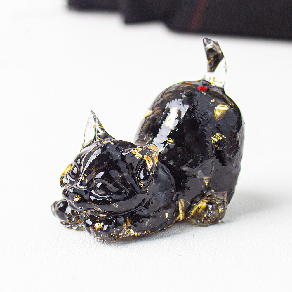 Handmade Natural Crystal Gemstone Cat with Raised Tail