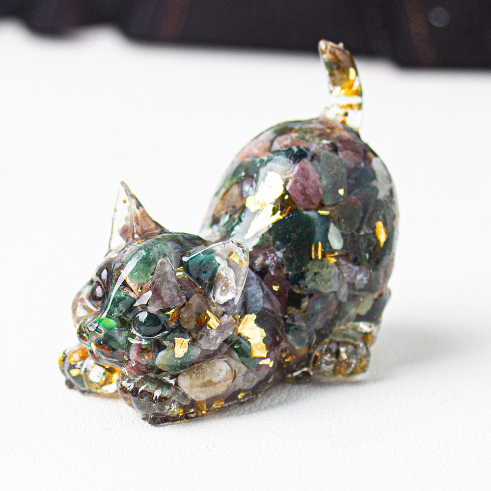 Handmade Natural Crystal Gemstone Cat with Raised Tail