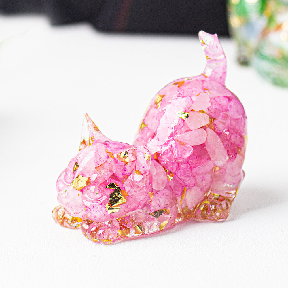 Handmade Natural Crystal Gemstone Cat with Raised Tail