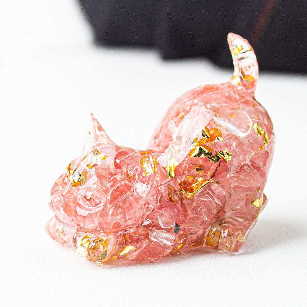 Handmade Natural Crystal Gemstone Cat with Raised Tail