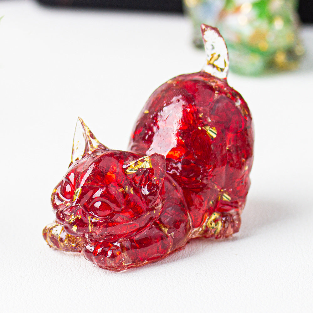 Handmade Natural Crystal Gemstone Cat with Raised Tail