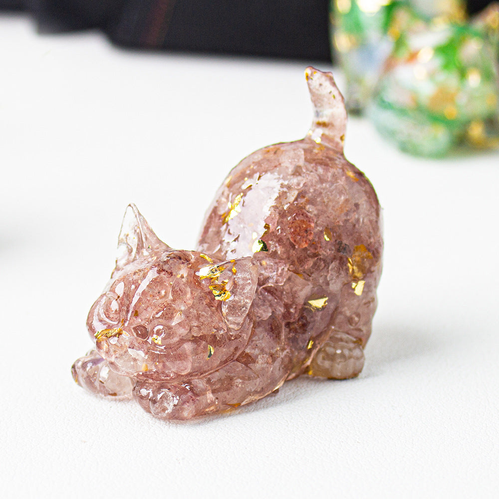 Handmade Natural Crystal Gemstone Cat with Raised Tail