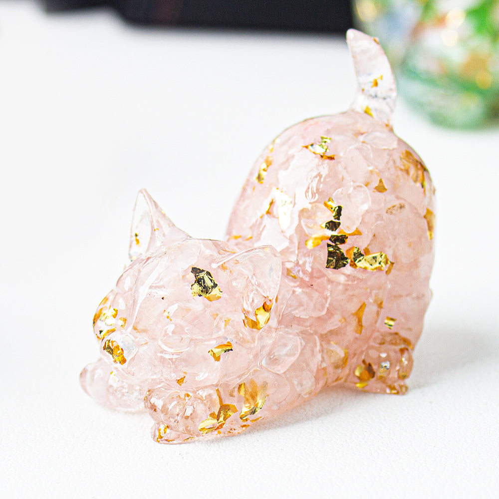 Handmade Natural Crystal Gemstone Cat with Raised Tail