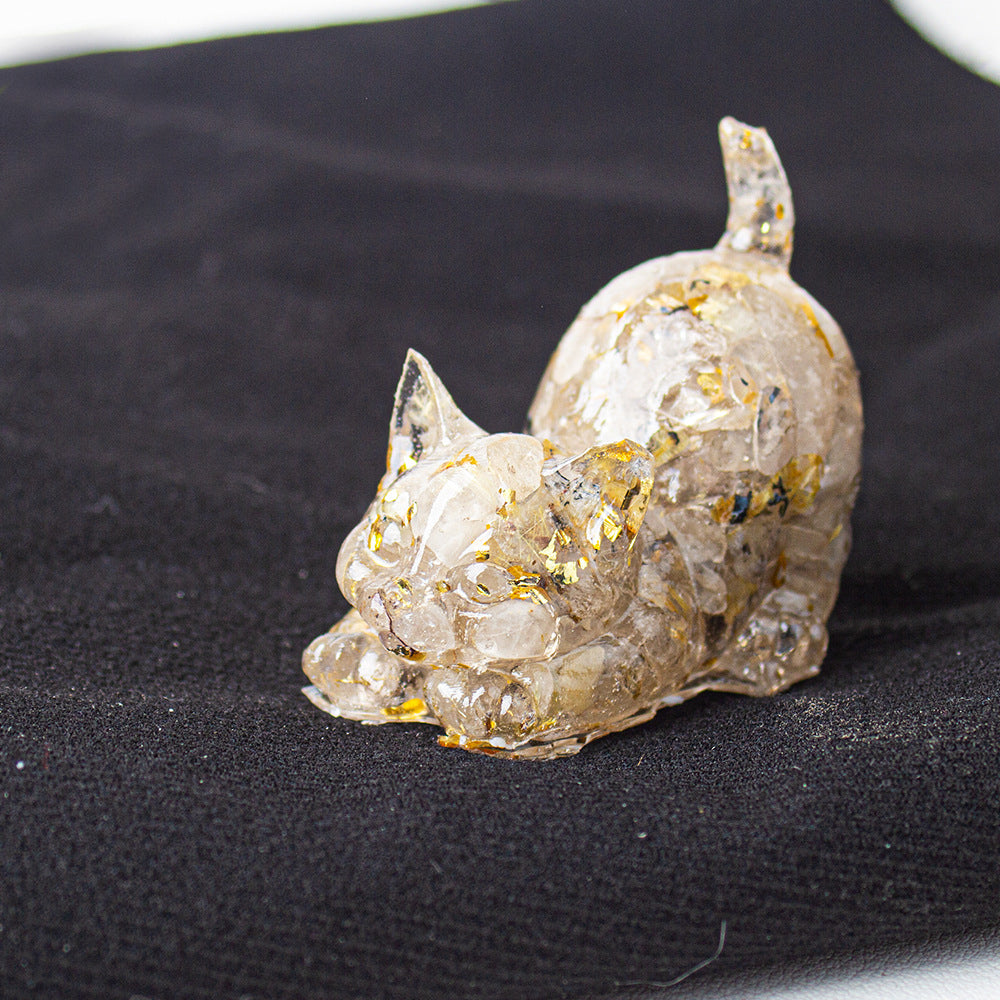 Handmade Natural Crystal Gemstone Cat with Raised Tail
