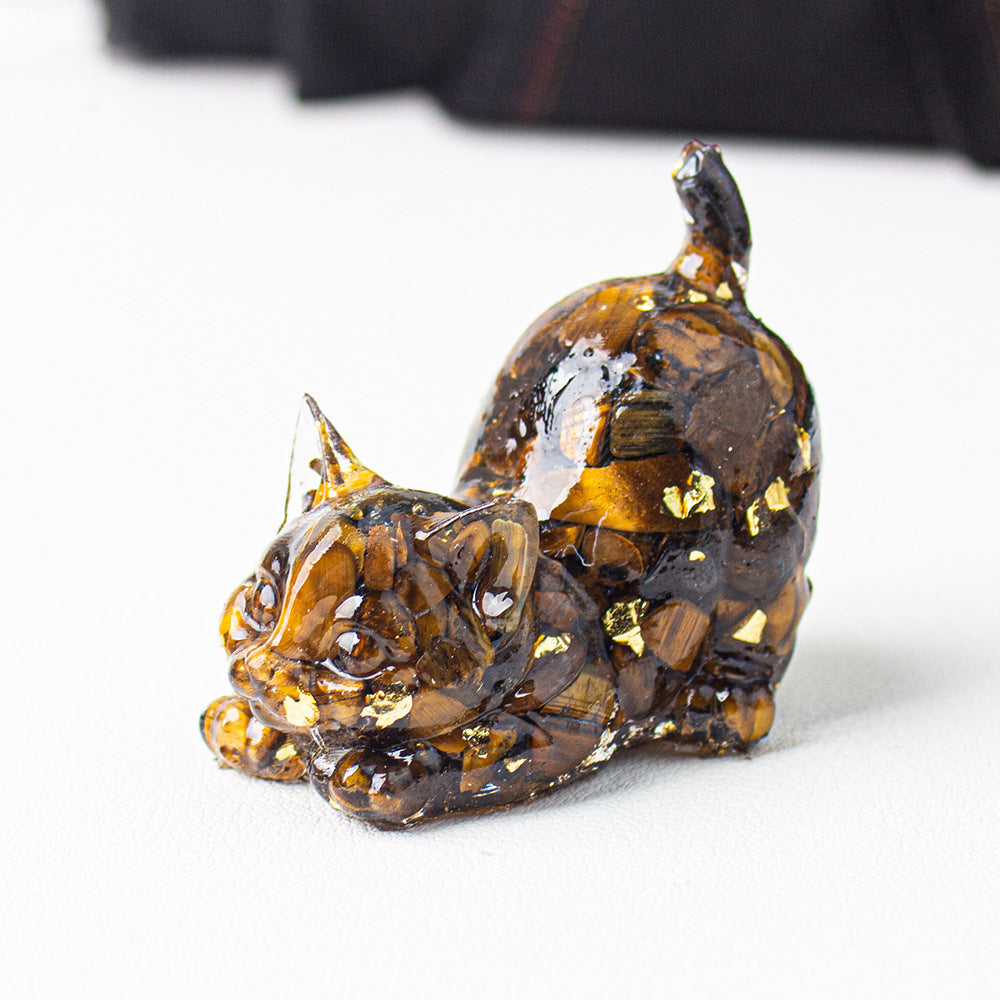 Handmade Natural Crystal Gemstone Cat with Raised Tail