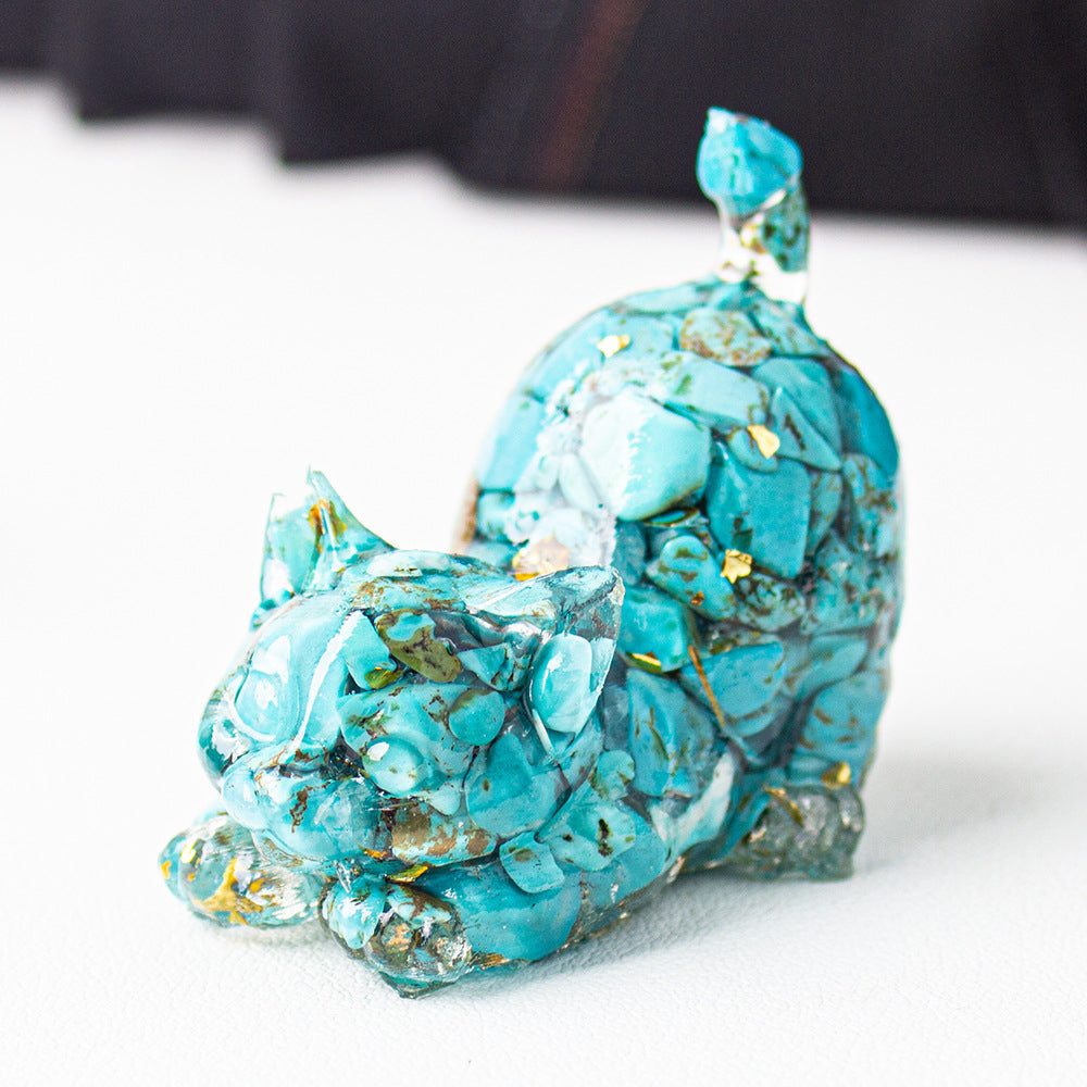Handmade Natural Crystal Gemstone Cat with Raised Tail