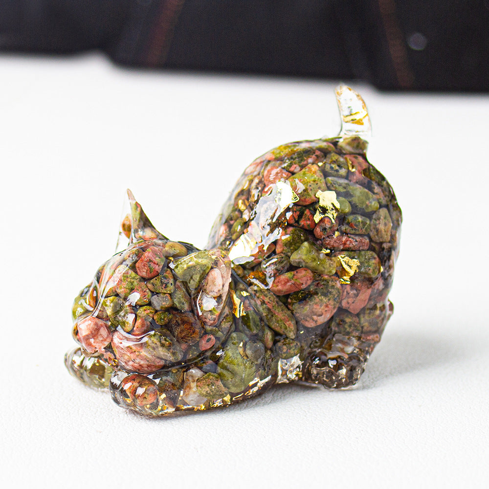 Handmade Natural Crystal Gemstone Cat with Raised Tail