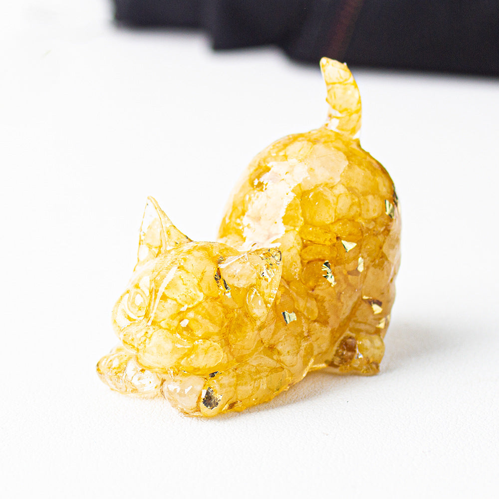 Handmade Natural Crystal Gemstone Cat with Raised Tail