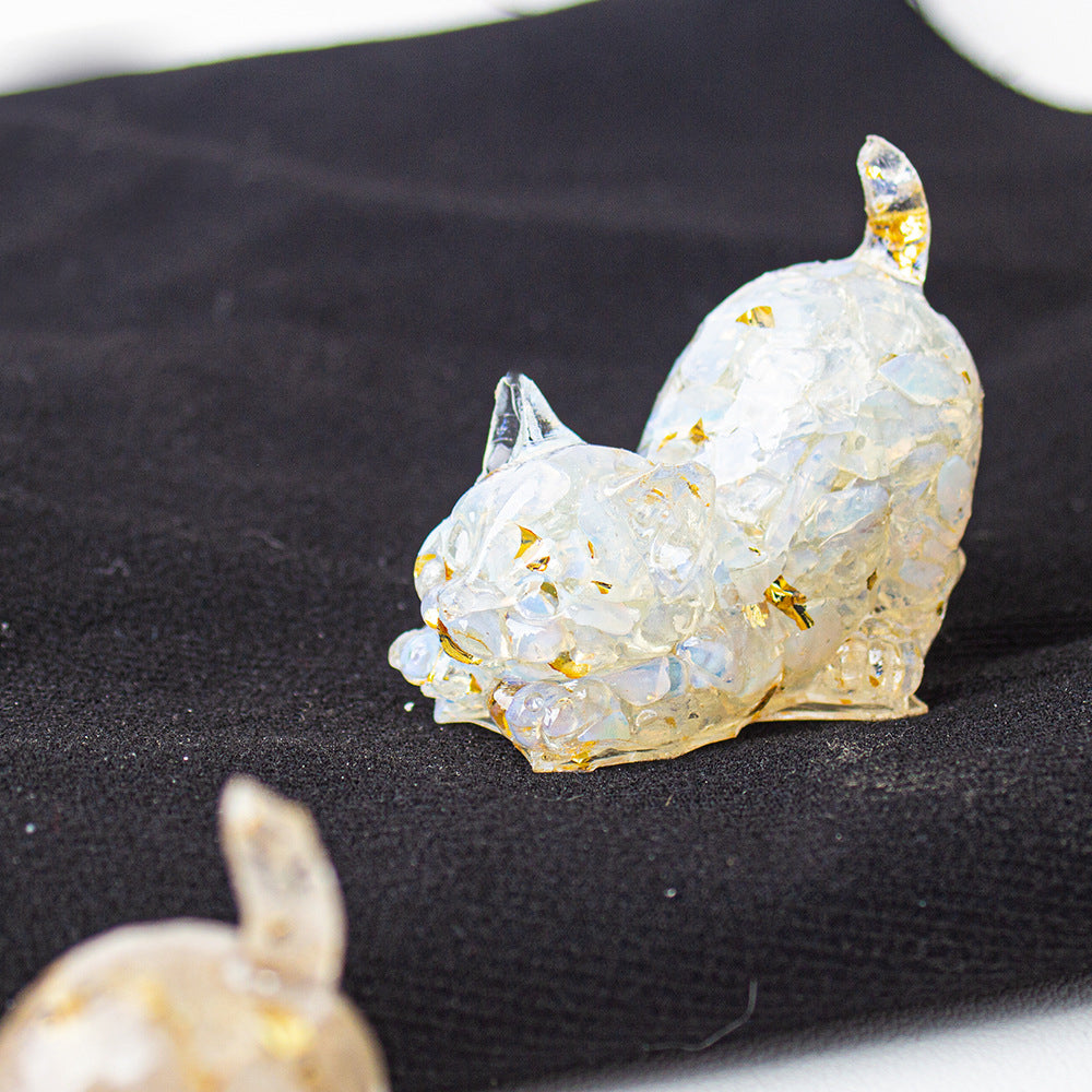 Handmade Natural Crystal Gemstone Cat with Raised Tail