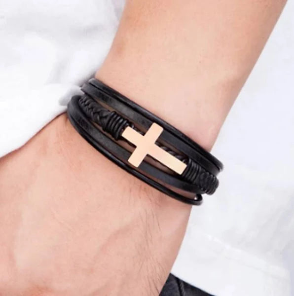 To My Son Pray Through It Leather Cross Bracelet