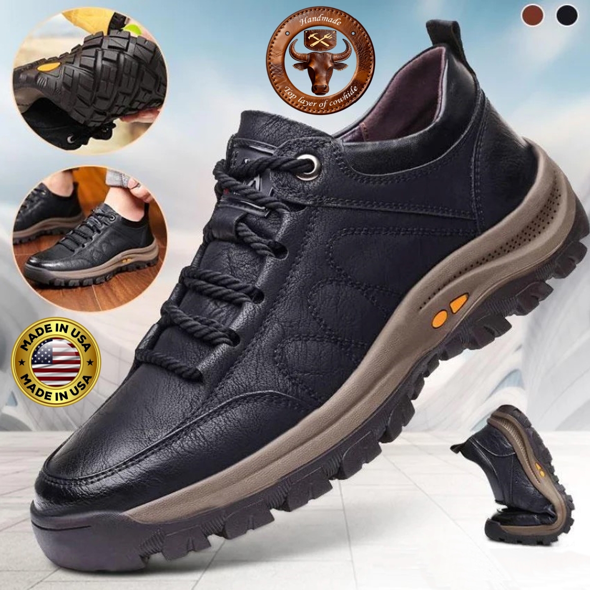 Prvovrstvé nepromokavé a protiskluzové kožené boty z hovězí kůže - s p