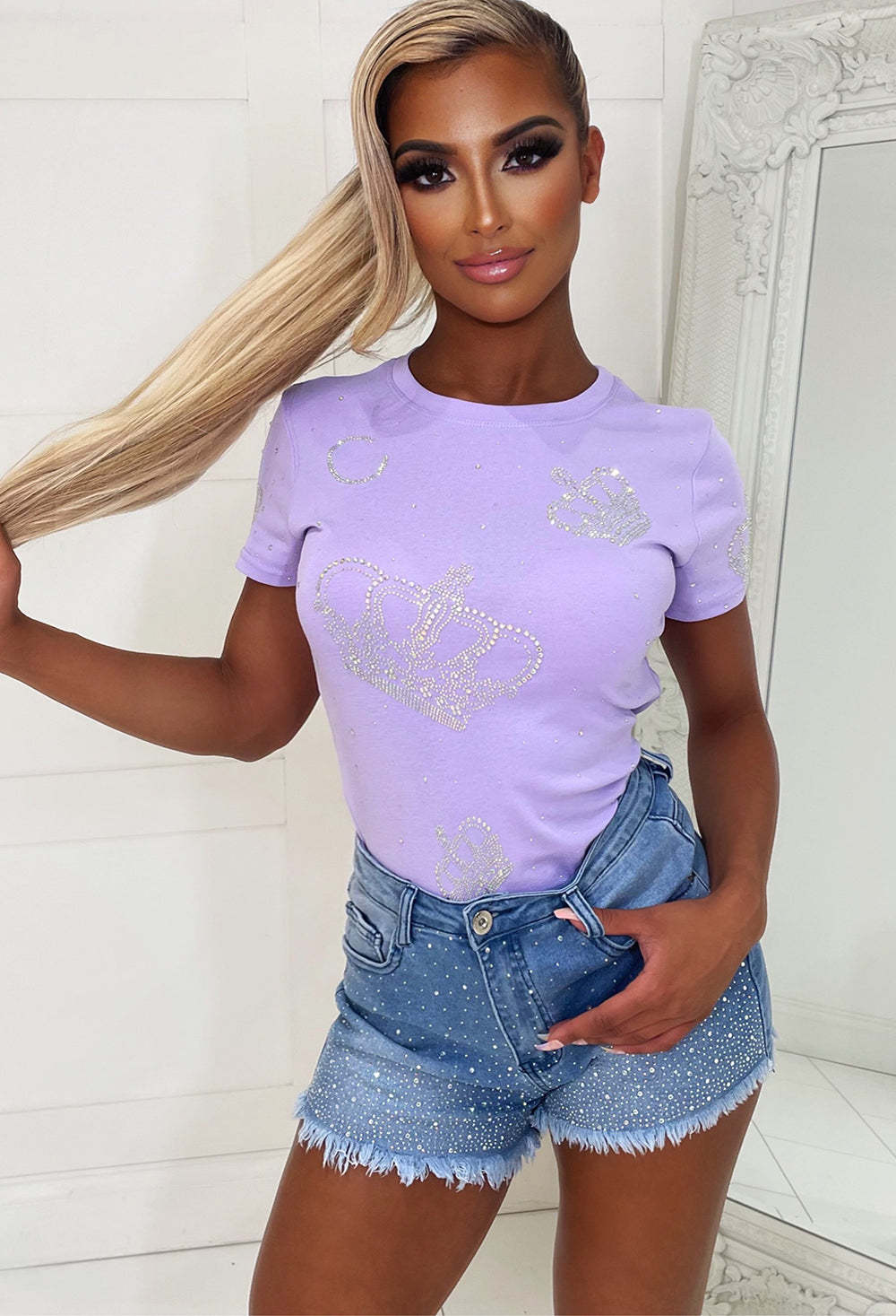 Sparkle Daydream Mid Blue Diamante Sparkle Short-Sawsky. All Rights Reserved.