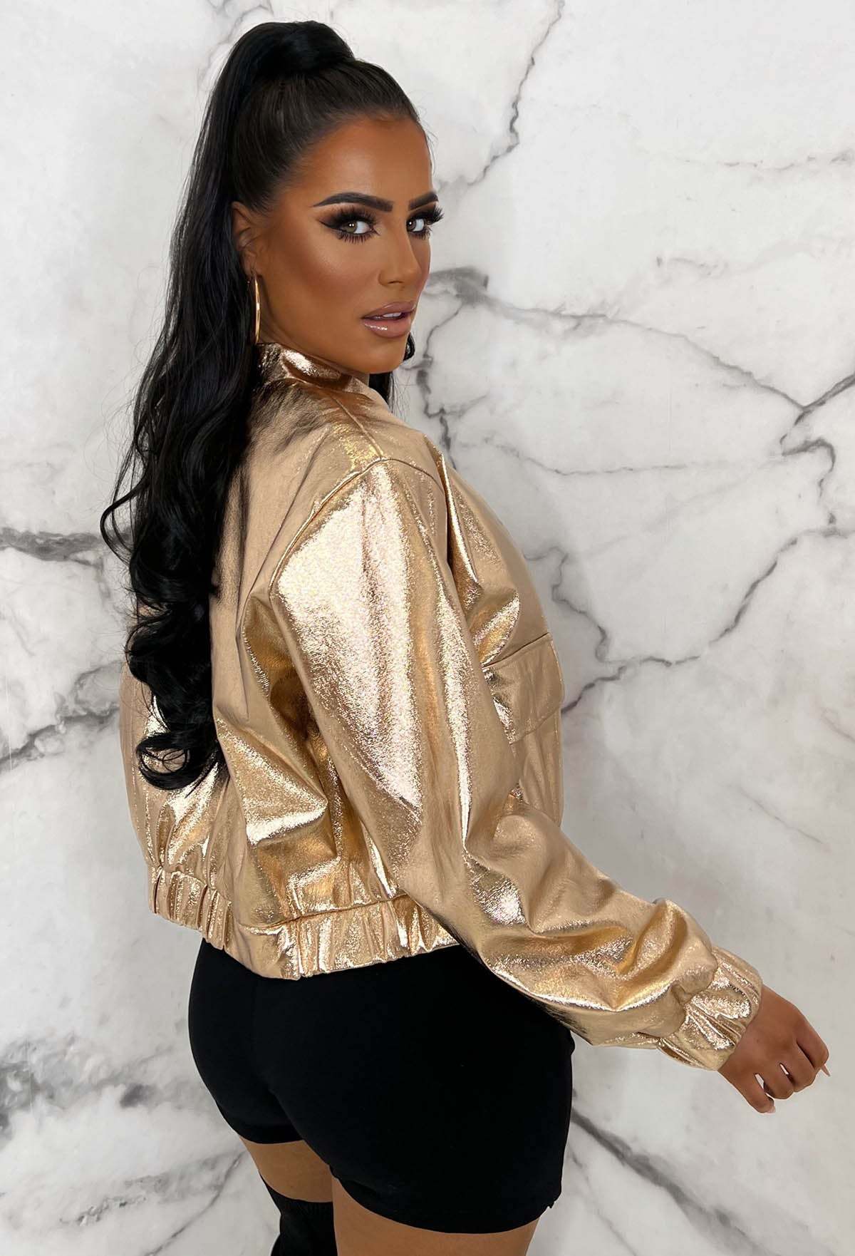 Space Cowboy Bronze Metallic Cropped Baseball Jacket Limited Edition-Sawsky. All Rights Reserved.