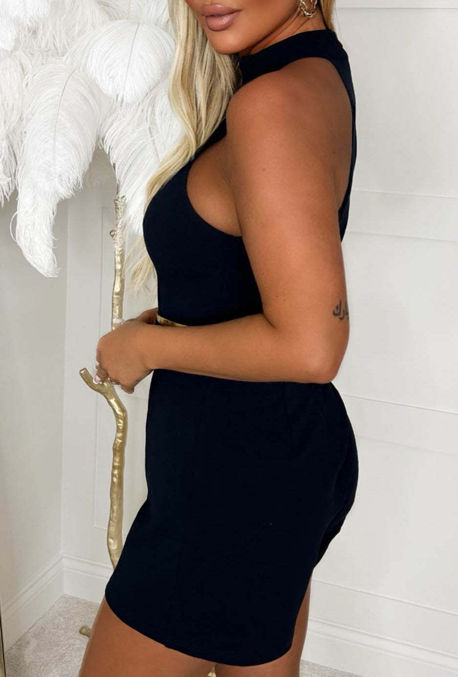 So Angelic Navy Halterneck Belted Stretch Crepe Playsuit-Sawsky. All Rights Reserved.