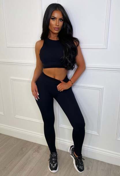 Smashing It Black Two Piece Crop Top & Leggings Set-Sawsky. All Rights Reserved.