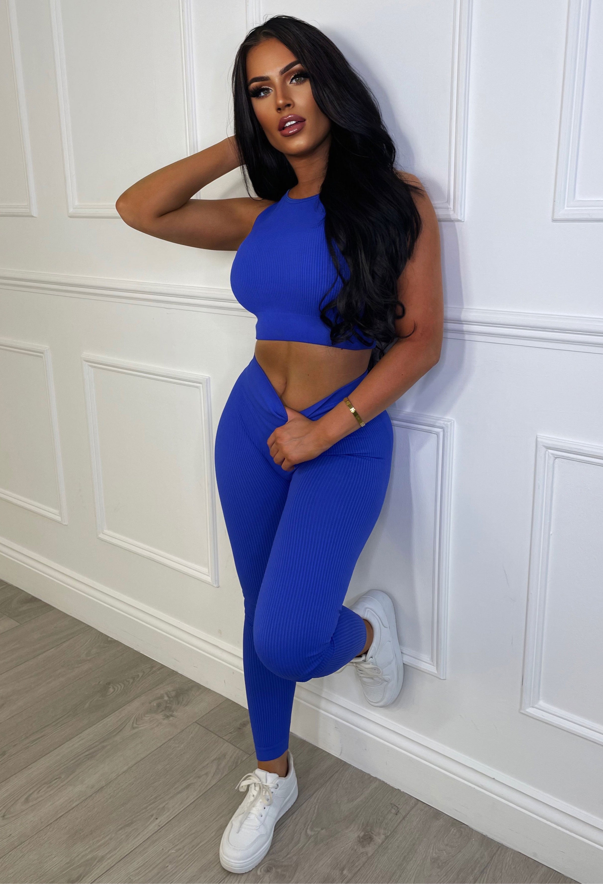 Smashing It Cobalt Two Piece Crop Top & Leggings Set-Sawsky. All Rights Reserved.