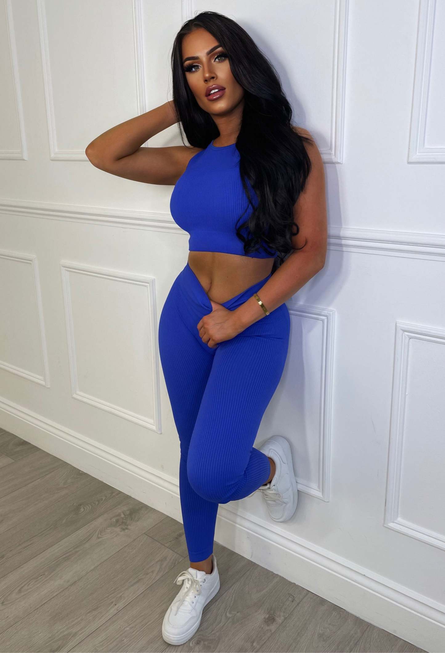 Smashing It Cobalt Two Piece Crop Top & Leggings Set-Sawsky. All Rights Reserved.