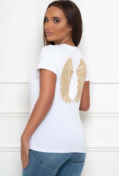 Sparkle Sweetie White Gold Sequin Wings T-Shirt-Sawsky. All Rights Reserved.