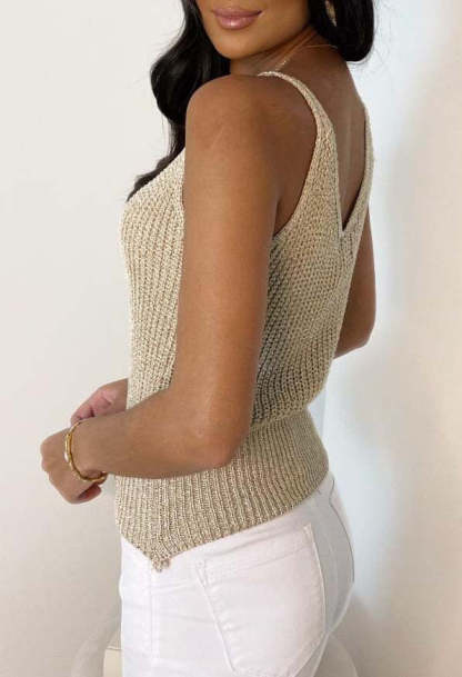 Sleek Vibe Gold Sparkle Knitted Cami Top-Sawsky. All Rights Reserved.