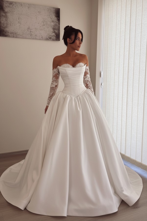 Schlichte Hochzeitskleider A Linie Satin Brautkleid Brautmoden Online