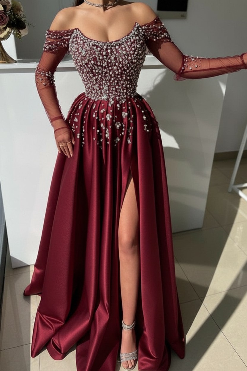 Schöne Abendkleider Lang Dusty Rosa | Abiballkleider mit Glitzer