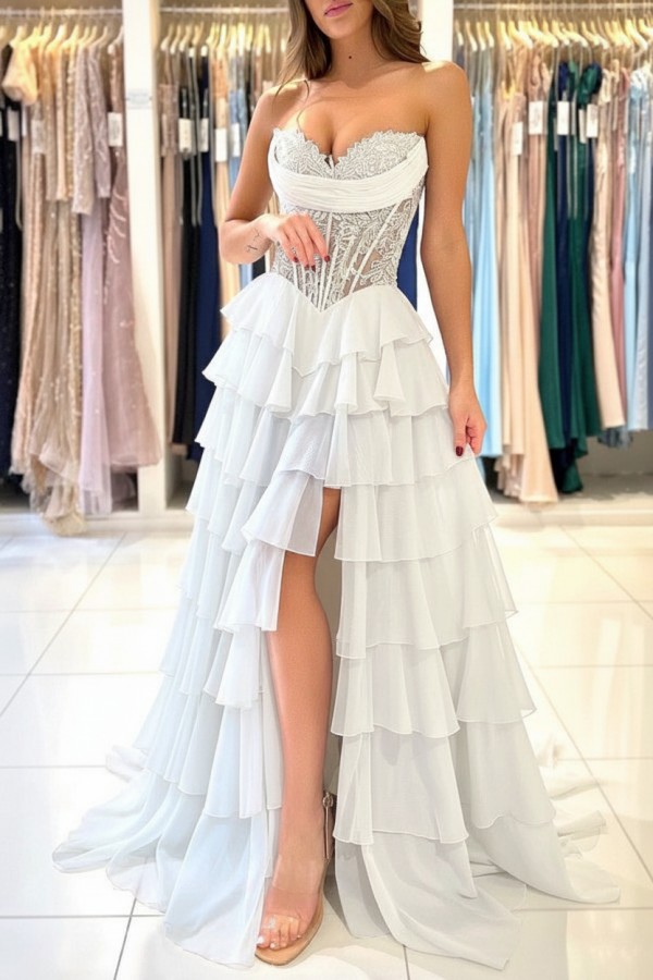 Elegante Abendkleider Lang Blau Ballkleider Mit Spitze