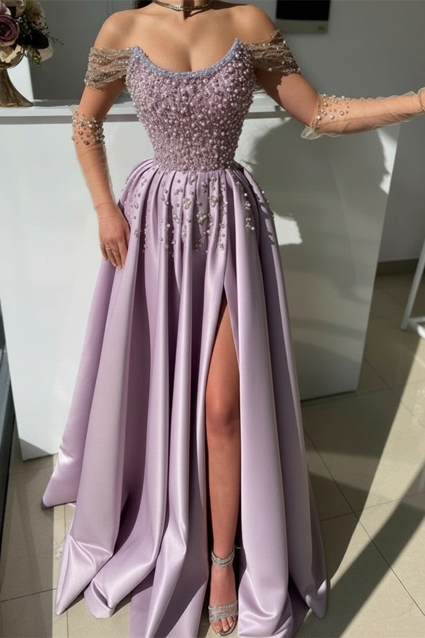 Schöne Abendkleider Lang Dusty Rosa | Abiballkleider mit Glitzer