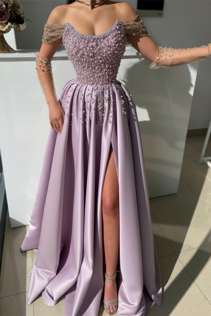 Schöne Abendkleider Lang Dusty Rosa | Abiballkleider mit Glitzer