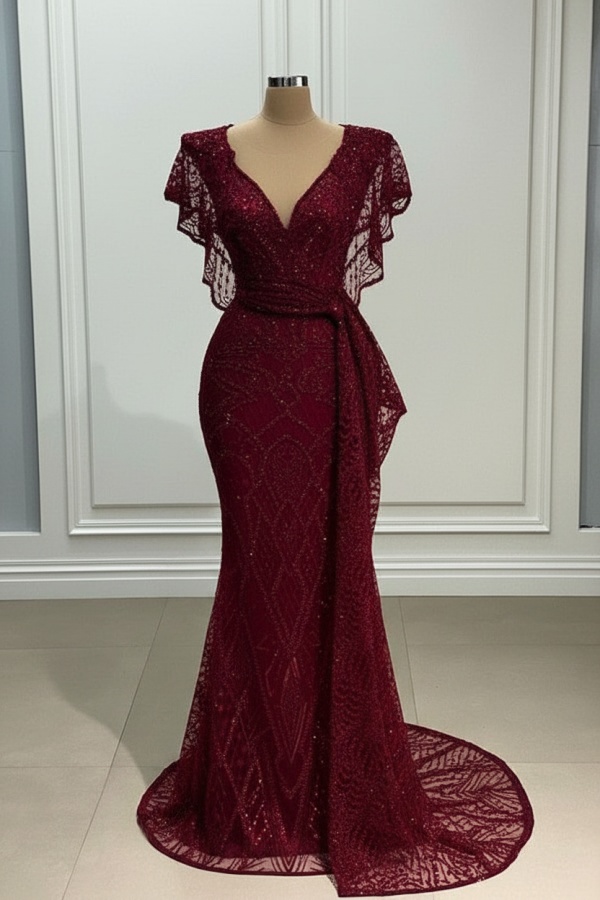 Elegante Abendkleider Lang Gold Spitze Abiballkleider mit Glitzer