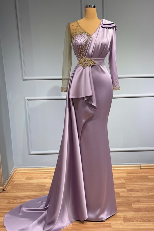 Olive Grün Abendkleider Mit Ärmel | Abiballkleider mit Glitzer