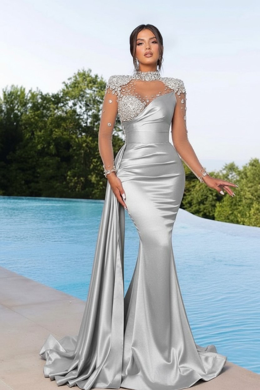 Designer Abendkleider Lang Grün | Abiballkleider mit Ärmel