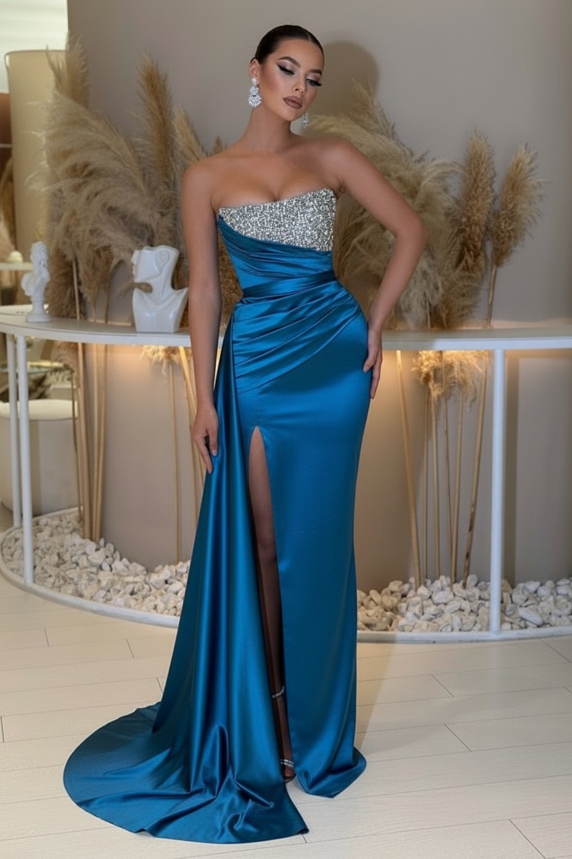 Sage Abendkleider Lang Günstig | Abiballkleider mit Glitzer