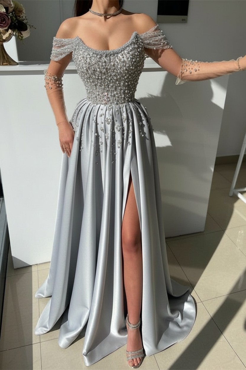 Schöne Abendkleider Lang Dusty Rosa | Abiballkleider mit Glitzer